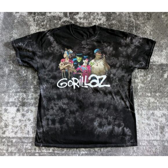 Gildan Other - Vintage Gorillaz Tie-Dye Graphic Cartoon Band Print T-Shirt, Black - XL